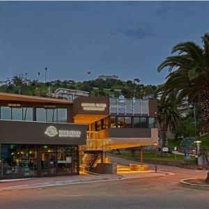 a sign on an awning on the side of a road