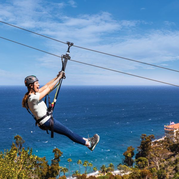 A women ziplining on Catalina Island.