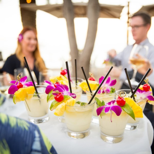 A picture of drinks at a group meeting.