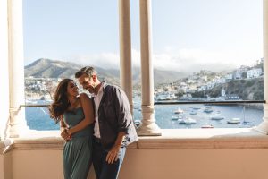 A couple on the terrace at the Catalina Casino.