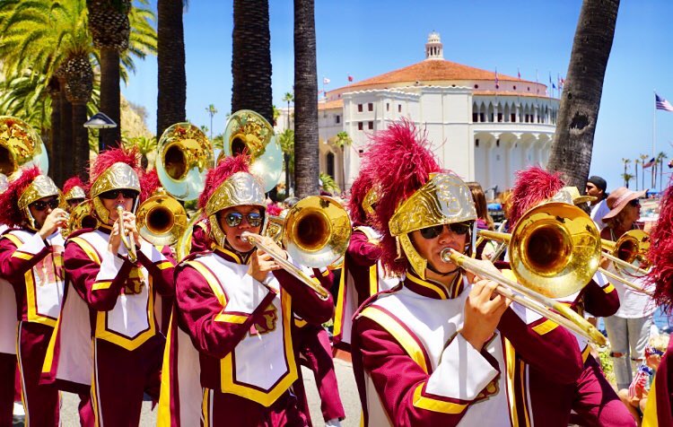 The USC Marching Band performing for Fourth of July on Catalina Island. 